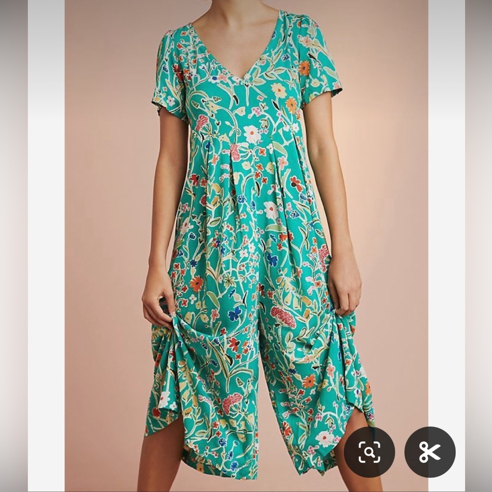 Daytime or Pajama Jumpsuit - Green Floral - Size M